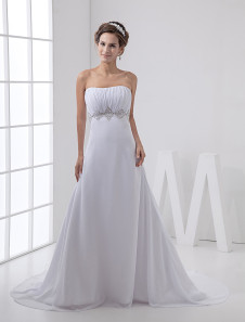 Satin blanc et de mousseline de soie Robe bustier de mariée taille empire