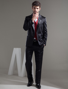 Noir classique costume de mariage en satin avec deux boutons