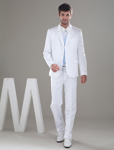 Jaquettes de marié formelles en blanc de col rabattu et de single sein avec bouton