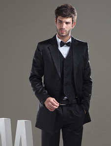 Belle jaquette de mariage noir en satin de style attrayante