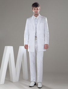 Jaquettes de marié blanches de col rabattu avec bouton de single sein et de longueur complète