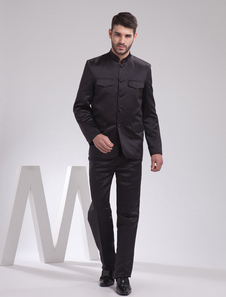 Costume tunique choinoise en satin noir pour mariage traditionnel étranger