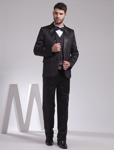 Belle costume de mariage d'occasion officielle en satin noir avec deux boutons