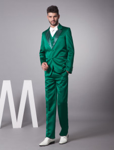 Personnalisé vert costume de mariage en satin avec deux boutons