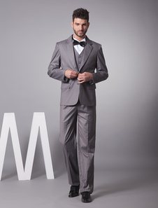 Handsome Gray Single Breasted Button Lapel Serge Groom Wedding Tuxedo