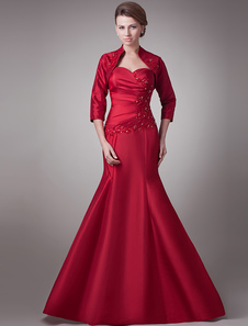 Robe mère de mariés brodée bordeaux de col en coeur