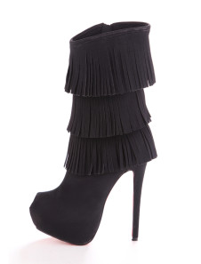 Bottes à talons aigus en nubuck avec frange