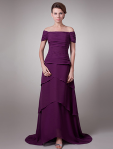 Robe de mères des mariés fabuleuse hors de l'épaule en mousseline de satin