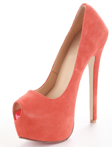 Chaussures oranges à bout ouvert et à plate-forme