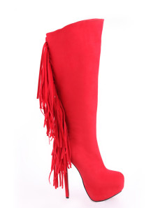 Bottes à talon aigu en nubuck rouge frangé