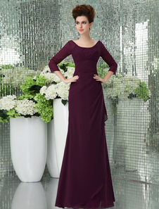 Robe de soirée fourreau pourpre en chiffon longueur plancher