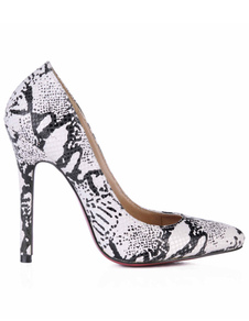 Talon haut blanc à bout pointu avec motif serpent