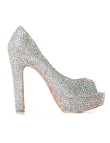 Chaussures àtalons épais en peau de mouton avec rhinestones