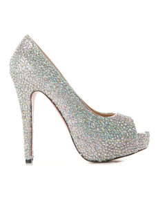 Chaussures à bout ouvert en peau de mouton avec strass