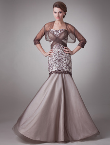 Robe de mères des mariés en brun magnifique de trompette de sirène en satin