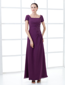 Robe de mères des mariés attractive de manches courtes en mousseline de soie de longueur à plancher 