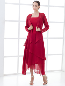 Robe mère de mariés bordeaux multicouche asymétrique