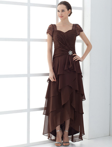 Robe mère de mariés asymétrique chocolat de col en coeur