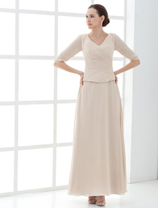 Robe de mères des mariés de moitiés manches et de V-col en satin