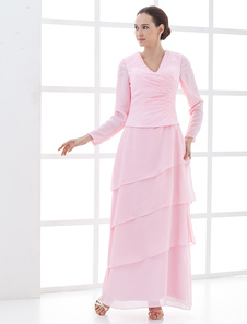 Robe mère de mariée taille empire rose en chiffon et satin