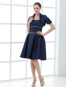 Robe mère de mariée boule noire en taffetas longueur genou