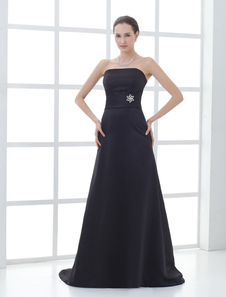 Robe pour mère de la mariée sans bretelles avec des broches et faite en satin