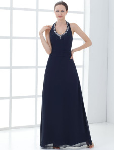 Robe mère de mariée A-ligne noire en chiffon longueur plancher