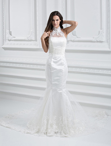 Élégante robe de mariage de trompette sirène blanche sans bretelles