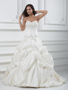 Chic robe mariage boule en satin ivoire paillettes traîne courte