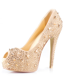 Chaussures à talons aiguilles sexy peep-toe en peau de mouton clouté