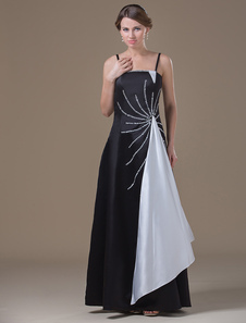 Robe mère de mariés en satin noir à bretelles avec strass