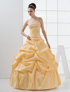 Robe de boule boule jaune en taffetas longueur plancher