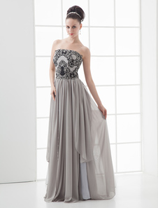 Robe de soirée taille empire en chiffon bustier à traîne