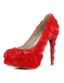 Chaussures à talons aiguilles charmantes rouges en tissu avec rosette