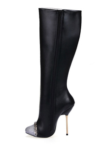 Bottes à talons aigus en PU noir bicolore avec zip