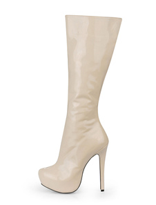 Bottes à talons aigus beige avec zip