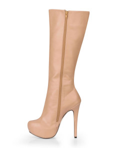 Bottes femme à talons aigus en PU nude avec zip