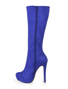 Bottes à talons aigus longueur genou en satin stretch poncé