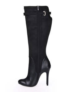 Bottes à talons aiguilles zippés sexy noires en satin stretch poncé