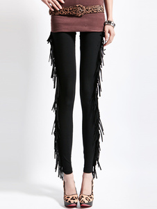 Caleçon de qualité pour femme à la mode en spandex noir avec frange