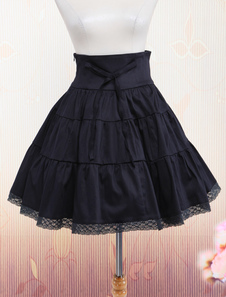 Jupe Lolita en coton noir crocheté avec dentelles
