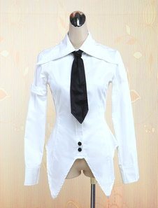 Toussaint Cosplay Lolita Chemisier blanc en coton avec cravate noire manches longues nettes avant Tr