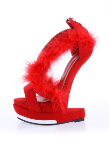 Sandales compensées rouges avec plume