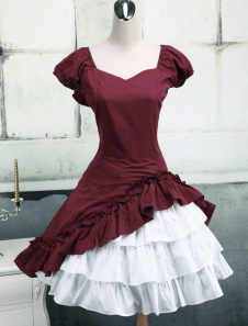 Cotton Short Sleeves Ruffle Bow Classic Lolita Dress