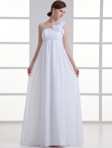 Robe de mariage fourreau blanche en chiffon seule épaule, longueur plancher