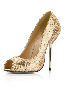 Chaussures à bout ouvert en tissu de paillettes d'or