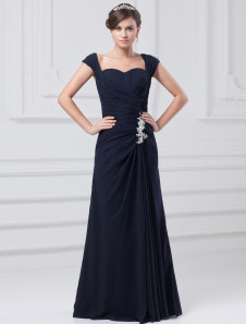 Robe mère de mariés bleue foncée de col en coeur