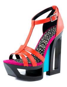 Sandales compensées creusées color-block à bretelle T