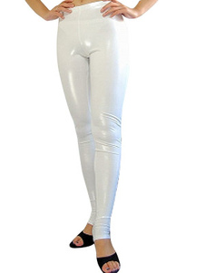 Pantalons blancs brillants métalliques Pantalon sexy blanc, brillant