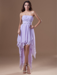 Robe fête de la rentrée en chiffon lavande bustier avec strass